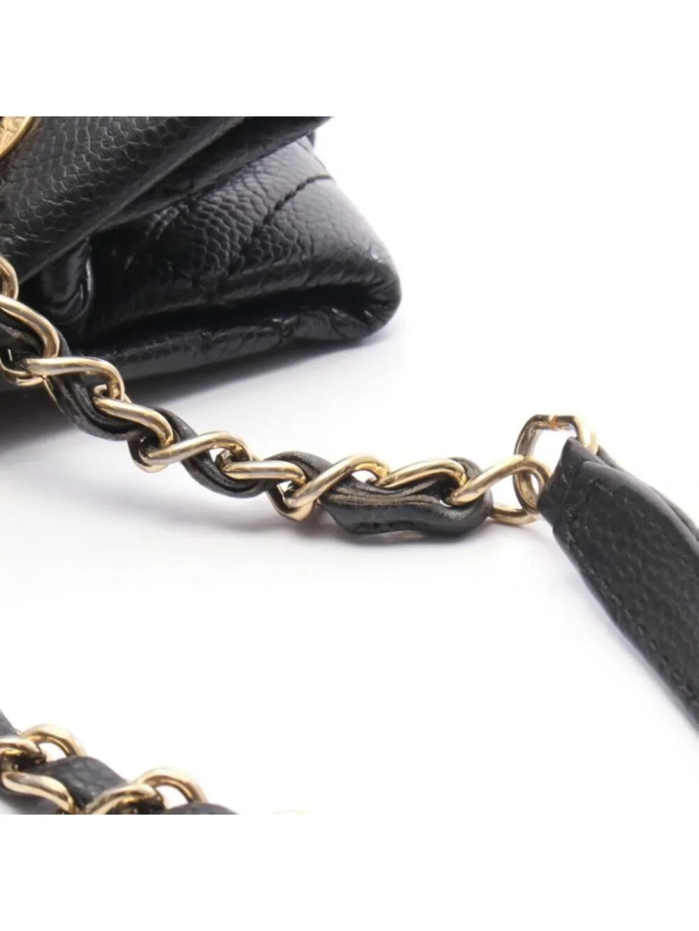 Chanel Tote Quilted CC Logo Black Caviar Leather CC Chain